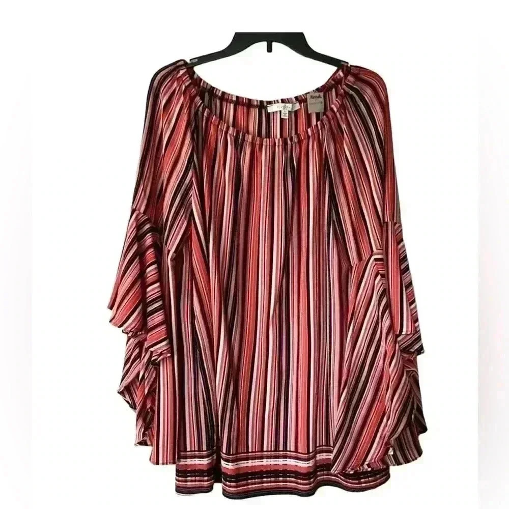 NWT Fever Striped Boho Long sleeve Gothic Top Blouse Size Large oversized
